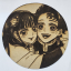 Cuadro decorativo MDF grabado láser estilo anime manga de Kanao Tsuyuri y Tanjiro Kamado