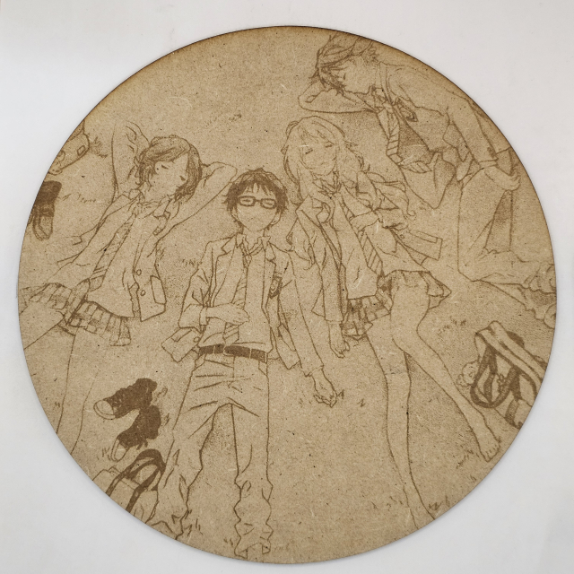 grabado laser en mdf ánime/manga,  Kaori Miyazono, Kousei Arima, Tsubaki Sawabe y Ryota Watari, Your Lie in April , decoración otaku, decoración ánime/manga