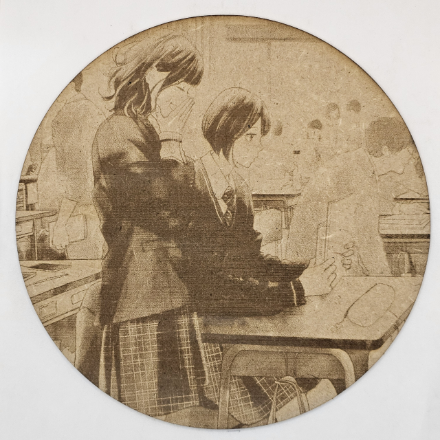 grabado laser en mdf manga,  Hikari Mori y Mari Takahashi, Kimi no Yokogao wo Miteita , decoración otaku, decoración ánime/manga