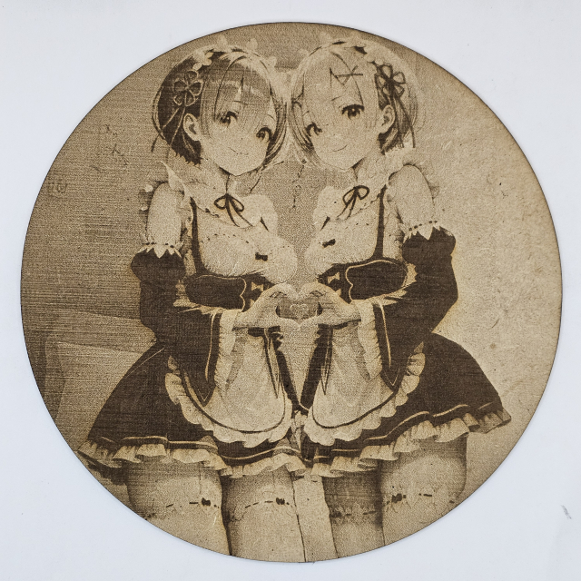 Cuadro decorativo MDF grabado láser estilo anime manga de Rem y Ram