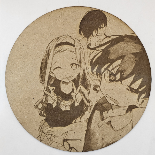 grabado laser en mdf ánime/manga,  Shizuka Kuze, Marina Kirarazaka y Naoki Azuma, El pecado original de Takopi , decoración otaku, decoración ánime/manga
