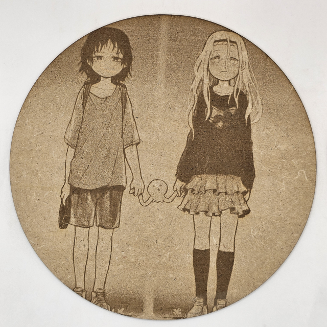 grabado laser en mdf ánime/manga,  Shizuka Kuze, Marina Kirarazaka y Takopi, El pecado original de Takopi , decoración otaku, decoración ánime/manga