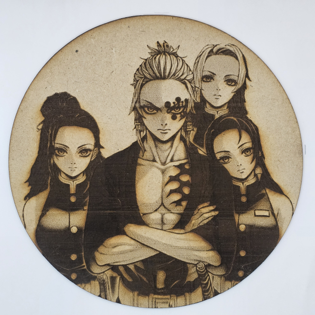 Cuadro decorativo MDF grabado con láser estilo anime manga de Tengen Uzui y sus esposas Makio, Suma e Hinatsuru
