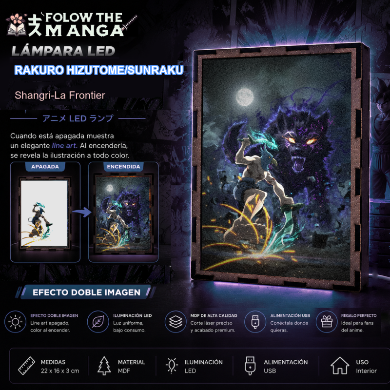 Lámpara LED de Sunraku versión 2 revelando a Lycagon al encenderse