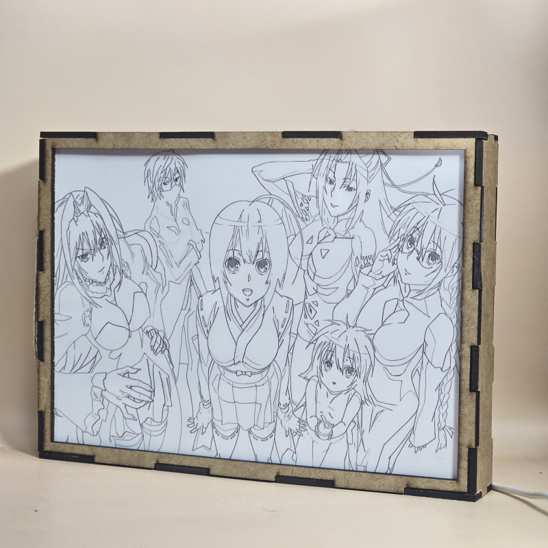 Lámpara ánime/manga  Sekirei  con doble imagen del grupo Tsukiumi, Homura, Musubi, Matsu, Kusano, Kazehana y Homura, vista apagada, se esconde la imágen de atras.