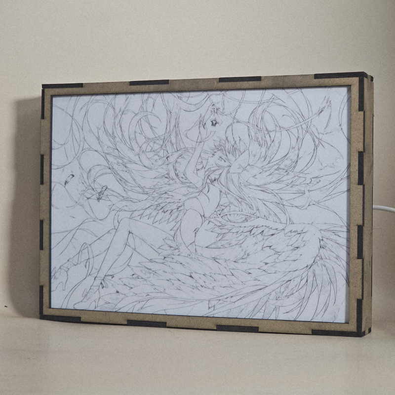 Lámpara ánime/manga  Puella Magi Madoka Magica  con doble imagen del personaje Homura Akemi, vista apagada, se esconde la imágen de atras.
