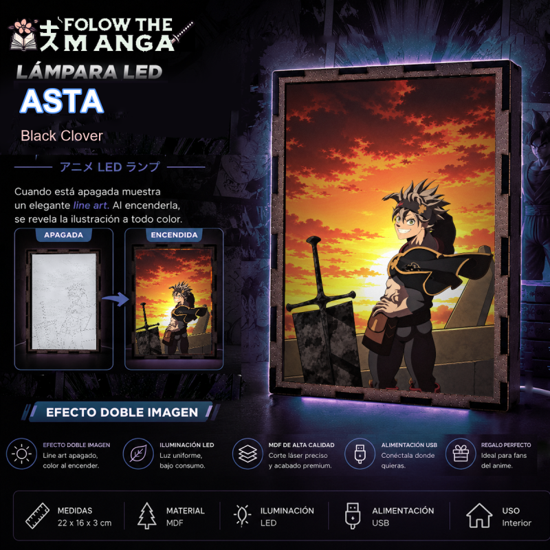 Lámpara de Asta de Black Clover encendida con cielo de puesta de sol - redes sociales