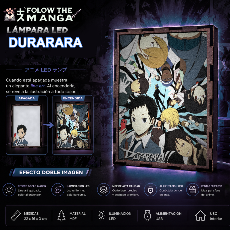 Lámpara LED Durarara con Mikado Ryugamine, Masaomi Kida, Izaya Orihara y Celty Sturluson - redes sociales