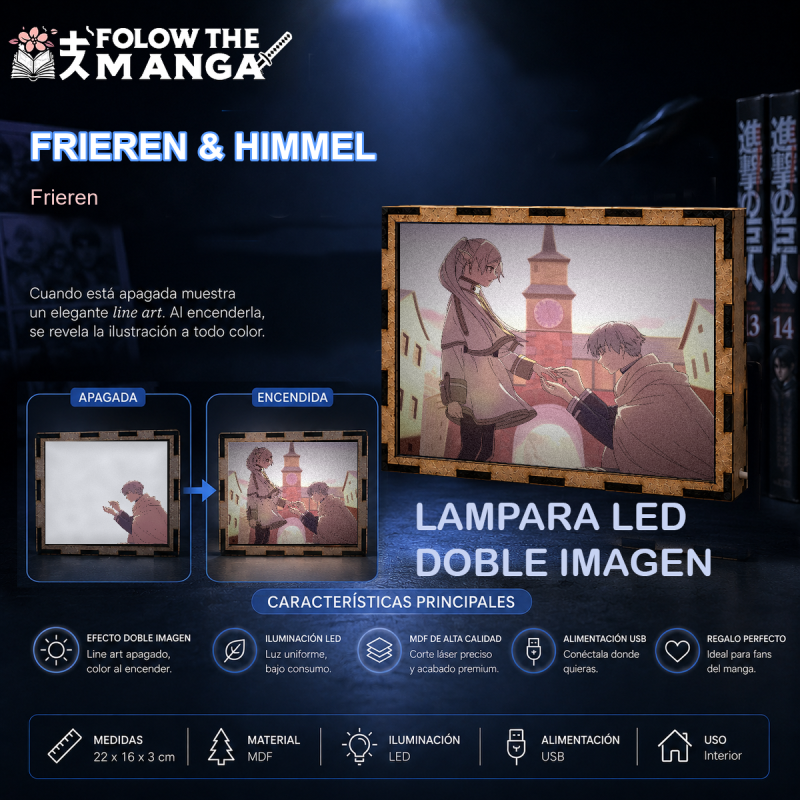 Lámpara LED Frieren Beyond Journey's End con Himmel arrodillado frente a Frieren - redes sociales