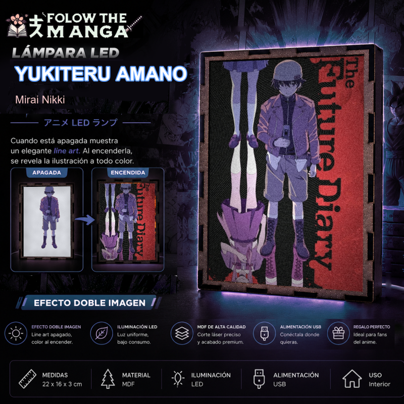Lámpara LED Mirai Nikki con Yukiteru Amano y Yuno Gasai The Future Diary - redes sociales