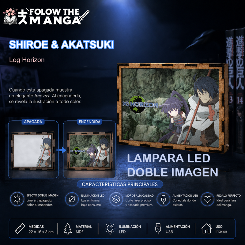 Lámpara LED de Shiroe y Akatsuki de Log Horizon en un escenario rocoso - redes sociales