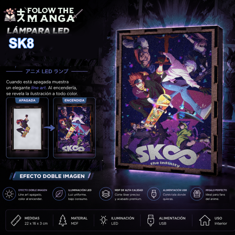 Lámpara LED SK8 the Infinity con Reki Kyan en skateboard y personajes de S - redes sociales