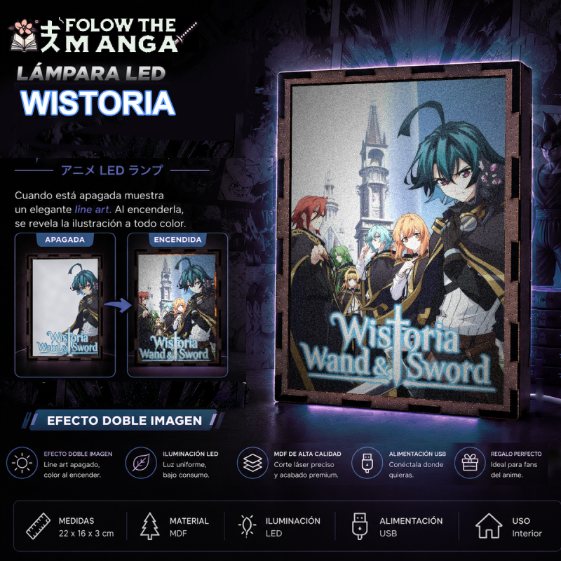 Lámpara LED Wistoria Wand and Sword con Will Serfort, Kiki y personajes de la serie - redes sociales