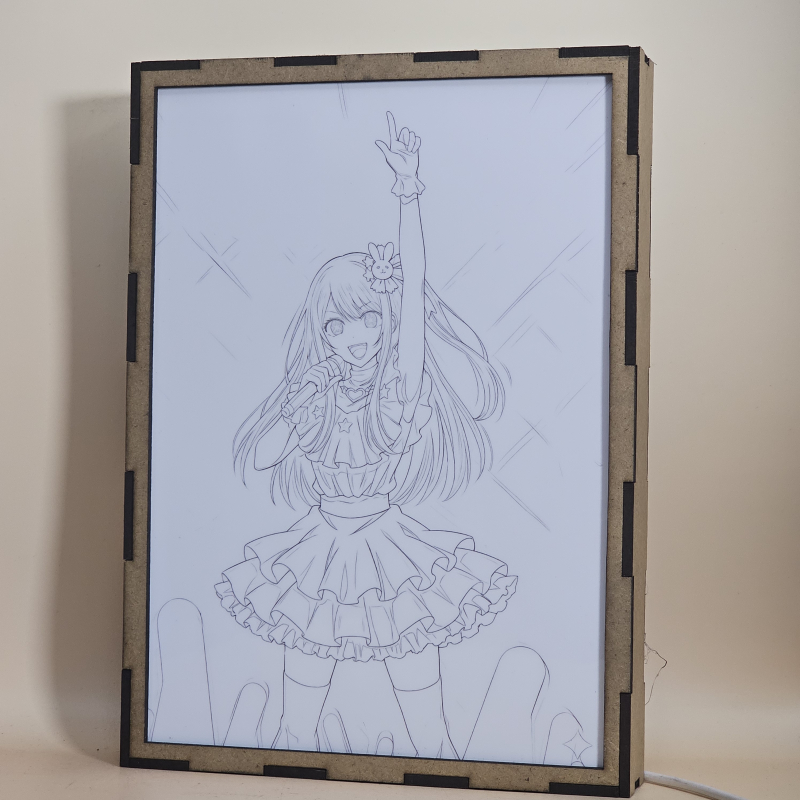 Lámpara de Ai Hoshino de Oshi no Ko encendida durante una actuación con luces azules - apagada
