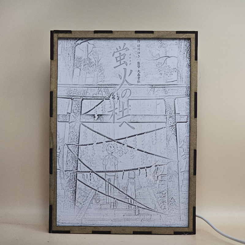 Lámpara ánime  Hotarubi no Mori e  con doble imagen de la pareja Gin y Hotaru Takegawa, vista apagada, se esconde la imágen de atras.