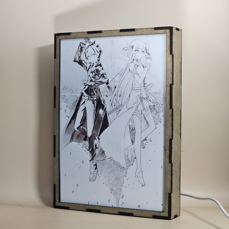 Lámpara ánime/manga  Sword Art Online  con doble imagen de la pareja Kazuto Kirigaya y Asuna Yuuki, vista apagada, se esconde la imágen de atras.