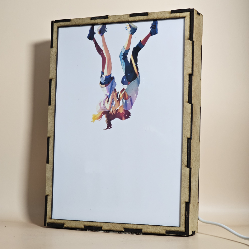 Lámpara ánime/manga  El tiempo contigo  con doble imagen de la pareja Hina Amano y Hodaka Morishima, vista apagada, se esconde la imágen de atras.