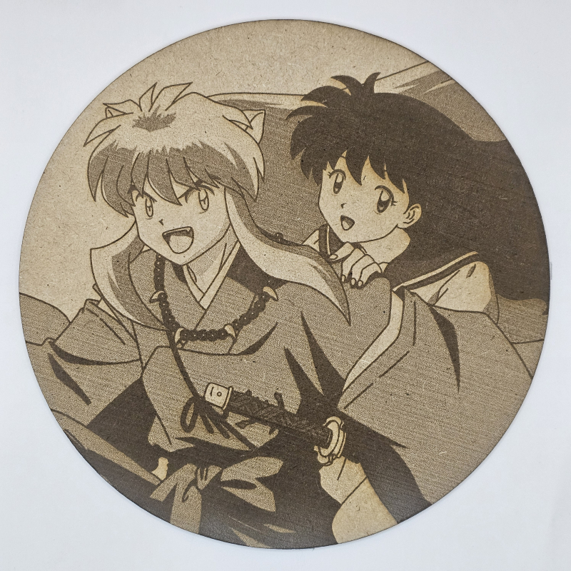 Cuadro decorativo MDF grabado láser estilo anime manga de Inuyasha y Kagome Higurashi