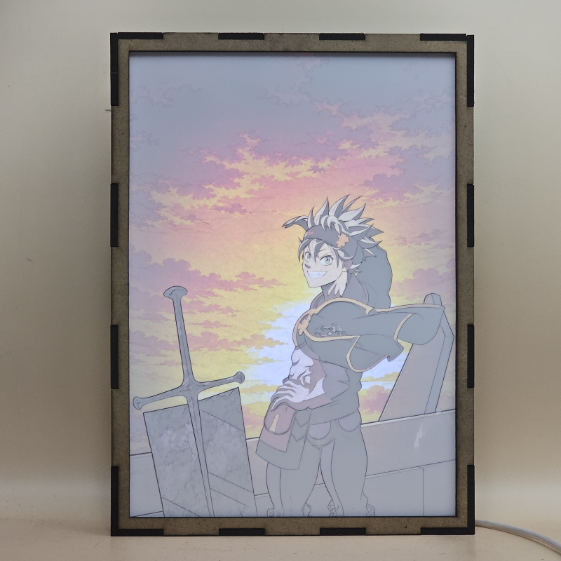 Lámpara de Asta de Black Clover encendida con cielo de puesta de sol - luz ambiente encendida