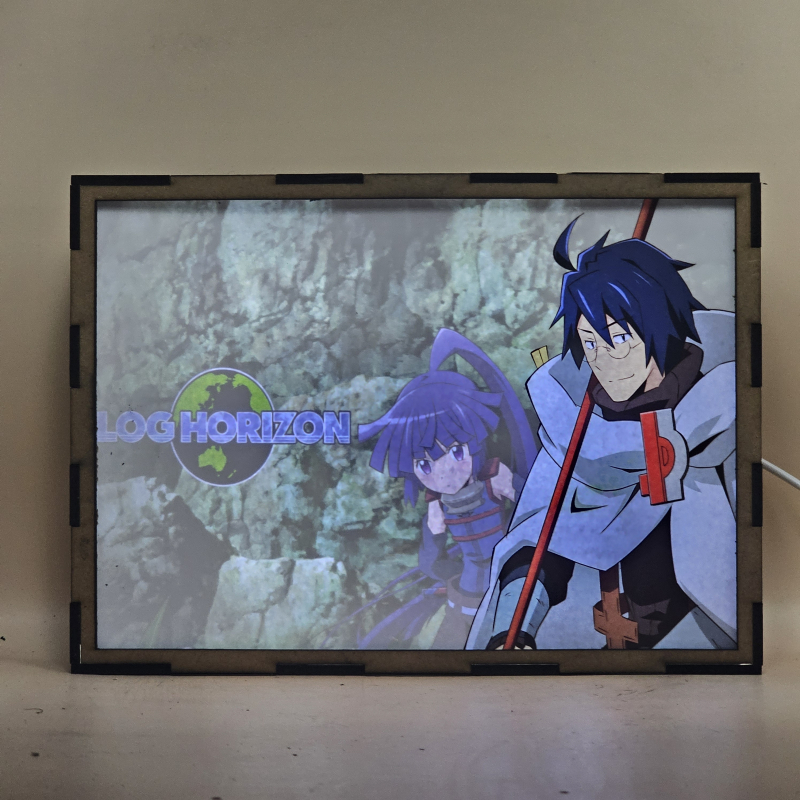 Lámpara LED de Shiroe y Akatsuki de Log Horizon en un escenario rocoso - luz ambiente encendida