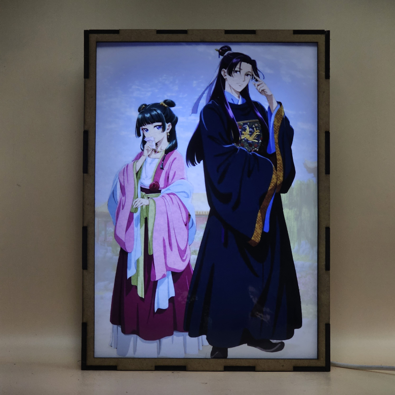 Lámpara LED The Apothecary Diaries con Maomao y Jinshi en vestimenta palaciega - luz ambiente encendida