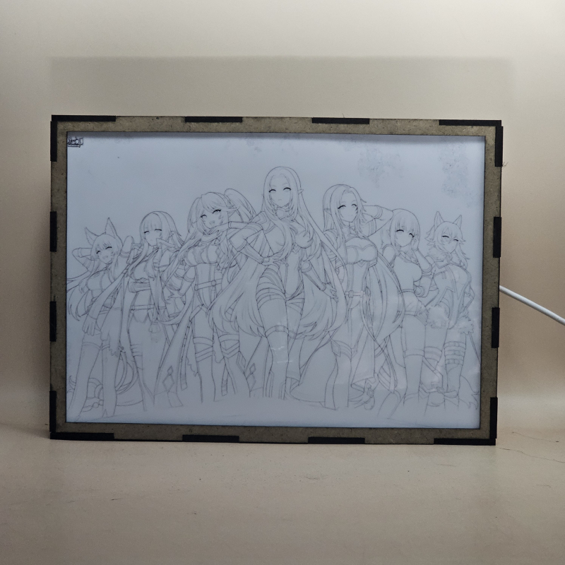 Lámpara ánime/manga  The Eminence in Shadow  con doble imagen del grupo Alpha, Gamma, Beta, Delta, Epsilon, Zeta y Eta, vista apagada, se esconde la imágen de atras.