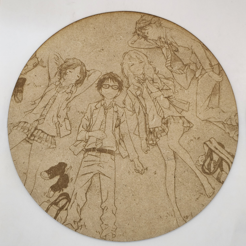 grabado laser en mdf ánime/manga, Kaori Miyazono, Kousei Arima, Tsubaki Sawabe y Ryota Watari, Your Lie in April , decoración otaku, decoración ánime/manga
