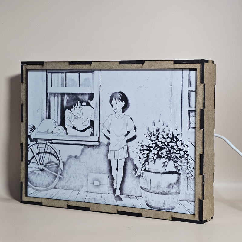 Lámpara ánime  Susurros del corazón  con doble imagen del grupo Shizuku Tsukishima, Baron Humbert Von Gikkingen y Amasawa Seiji, vista apagada, se esconde la imágen de atras.