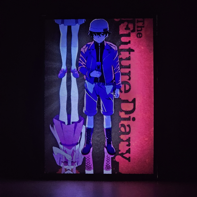 Lámpara LED Mirai Nikki con Yukiteru Amano y Yuno Gasai The Future Diary - encendida