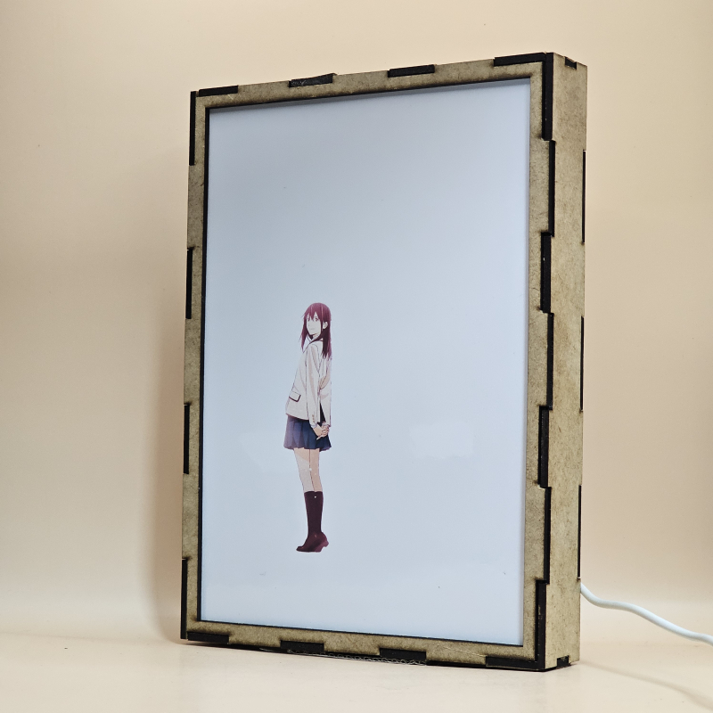 Lámpara ánime/manga  Kimi no Suizō o Tabetai  con doble imagen de la pareja Sakura Yamauchi y Haruki Shiga, vista apagada, se esconde la imágen de atras.