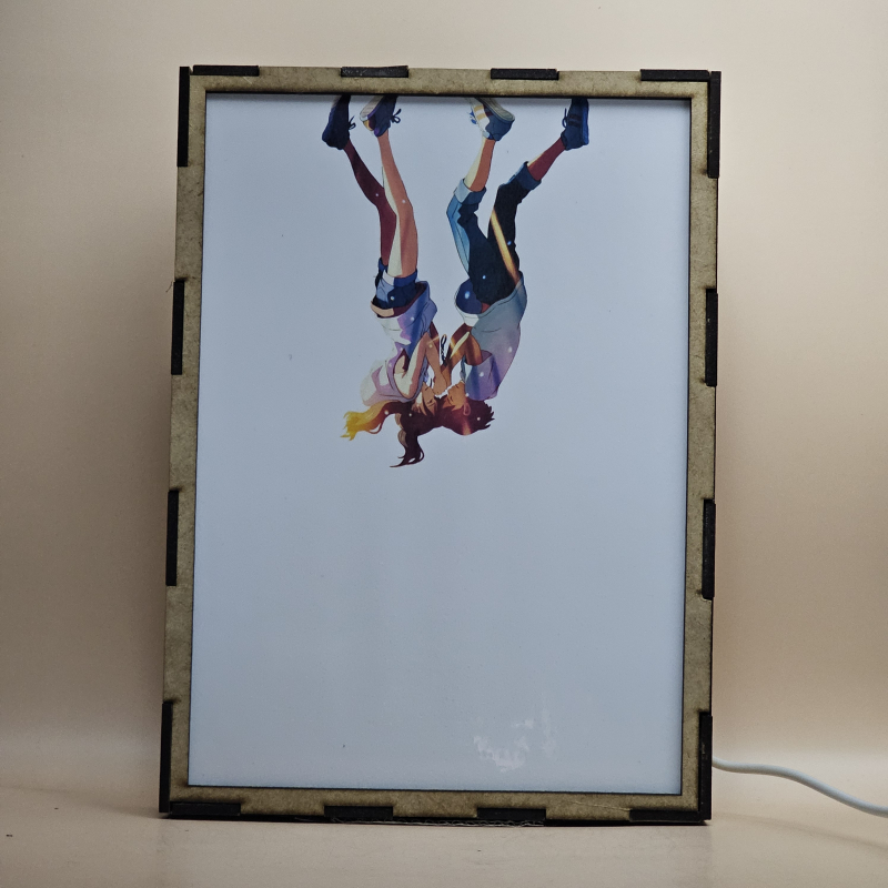 Lámpara ánime/manga  El tiempo contigo  con doble imagen de la pareja Hina Amano y Hodaka Morishima, vista apagada, se esconde la imágen de atras.