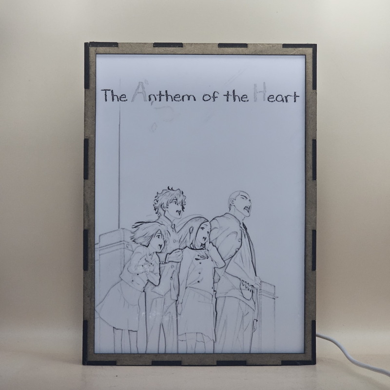 Lámpara ánime/manga  The Anthem of the Heart  con doble imagen del grupo Natsuki Nitō, Takumi Sakagami, Jun Naruse y Daiki Tasaki, vista apagada, se esconde la imágen de atras.