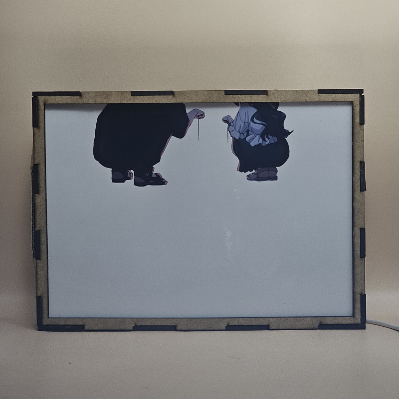 Lámpara ánime/manga  Kaoru Hana wa Rin to Saku  con doble imagen de la pareja Kaoruko Waguri y Rintaro Tsumugi, vista apagada, se esconde la imágen de atras.