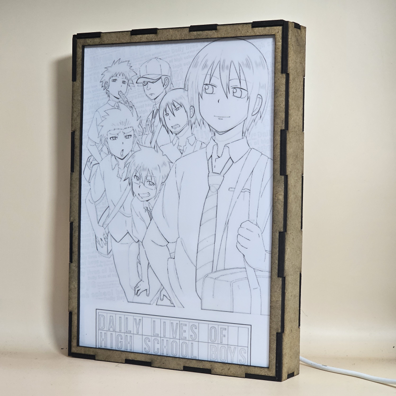 Lámpara ánime/manga  Daily Lives of High School Boys  con doble imagen del grupo Tadakuni, Hidenori Tabata, Yoshitake Tanaka, Toshiyuki Karasawa, Motoharu y Presidente del Consejo Estudiantil, vista apagada, se esconde la imágen de atras.