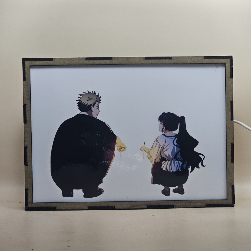 Lámpara ánime/manga  Kaoru Hana wa Rin to Saku  con doble imagen de la pareja Kaoruko Waguri y Rintaro Tsumugi, vista apagada, se esconde la imágen de atras.
