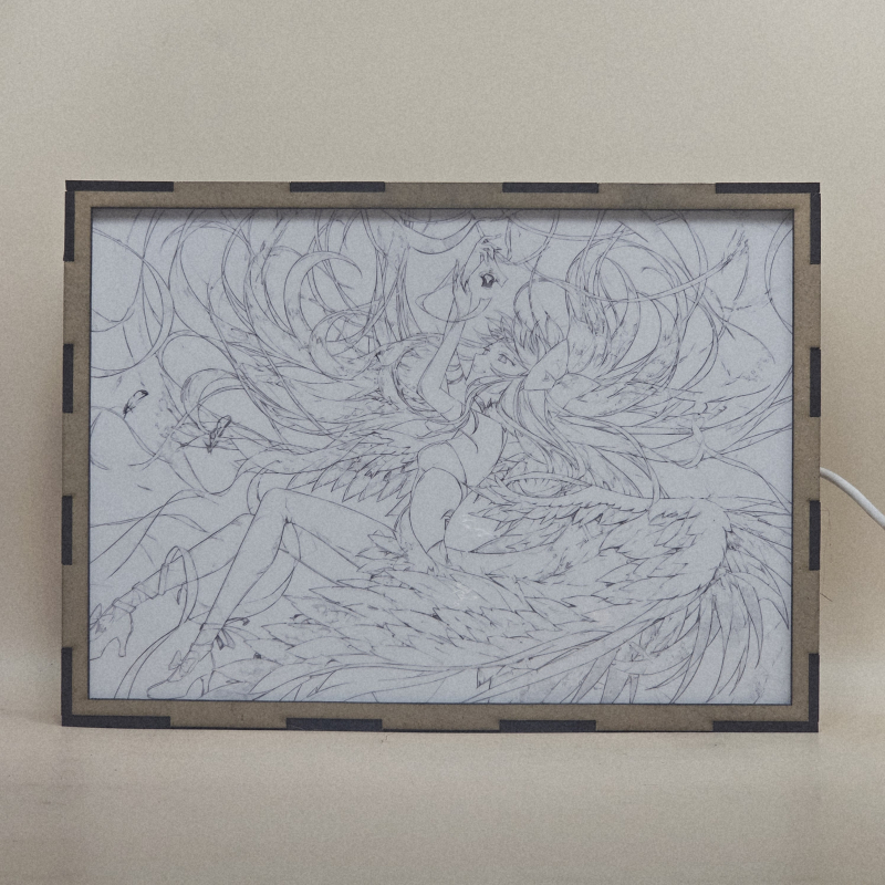 Lámpara ánime/manga  Puella Magi Madoka Magica  con doble imagen del personaje Homura Akemi, vista apagada, se esconde la imágen de atras.