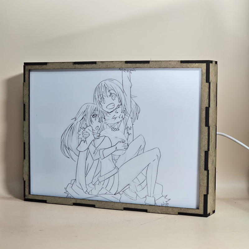 Lámpara ánime/manga  That Time I Got Reincarnated as a Slime  con doble imagen de la pareja Rimuru Tempest y Shizue Izawa (Shizu), vista apagada, se esconde la imágen de atras.