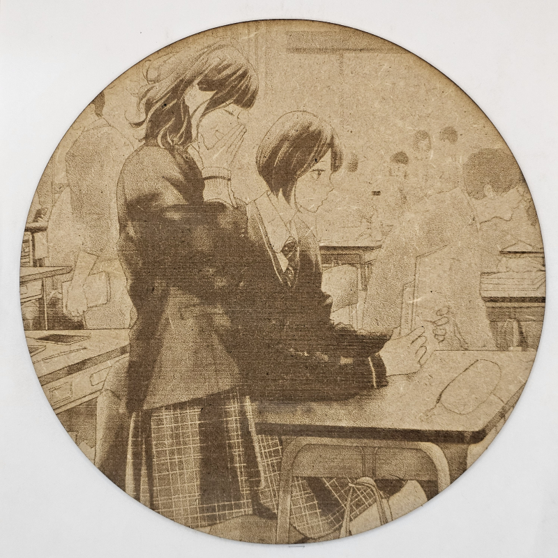 grabado laser en mdf manga, Hikari Mori y Mari Takahashi, Kimi no Yokogao wo Miteita , decoración otaku, decoración ánime/manga