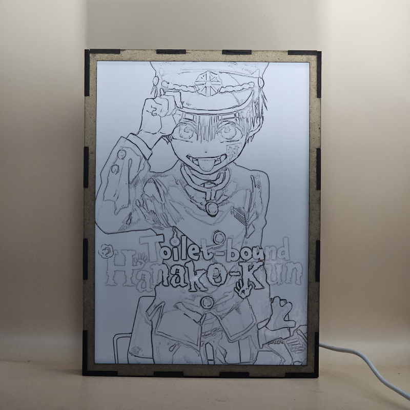 Lámpara ánime/manga  Jibaku Shōnen Hanako-kun  con doble imagen del personaje Hanako-kun, vista apagada, se esconde la imágen de atras.