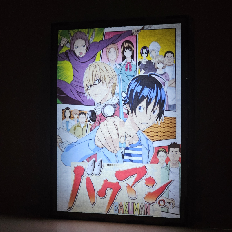 Lámpara LED de Bakuman con Moritaka Mashiro y Akito Takagi en una composición de viñetas - Galeria