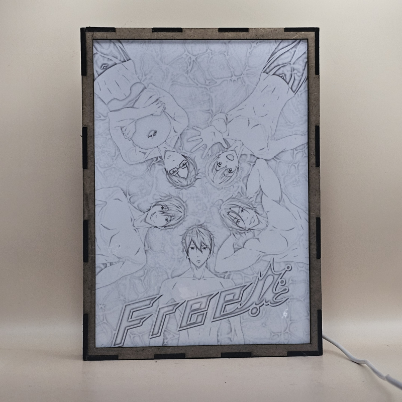Lámpara ánime/manga  Free  con doble imagen del grupo Haruka Nanase, Makoto Tachibana, Rei Ryugazaki, Nagisa Hazuki y Rin Matsuoka, vista apagada, se esconde la imágen de atras.