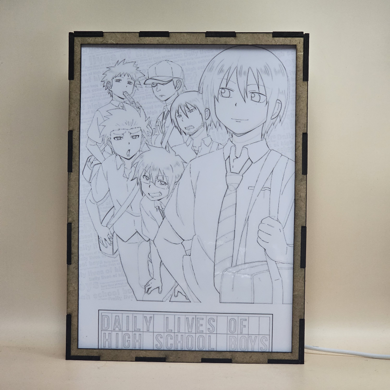 Lámpara ánime/manga  Daily Lives of High School Boys  con doble imagen del grupo Tadakuni, Hidenori Tabata, Yoshitake Tanaka, Toshiyuki Karasawa, Motoharu y Presidente del Consejo Estudiantil, vista apagada, se esconde la imágen de atras.