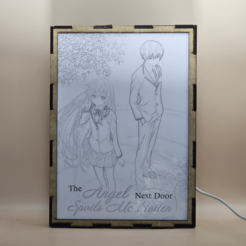 Lámpara ánime/manga  The angel next door spoils me rotten  con doble imagen de la pareja Mahiru Shiina y Amane Fujimiya, vista apagada, se esconde la imágen de atras.