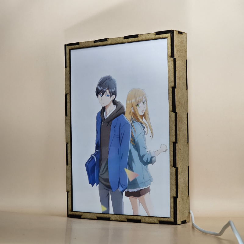 Lámpara ánime/manga  My Love Story with Yamada-kun at Lv999  con doble imagen de la pareja Akane Kinoshita y Akito Yamada, vista apagada, se esconde la imágen de atras.