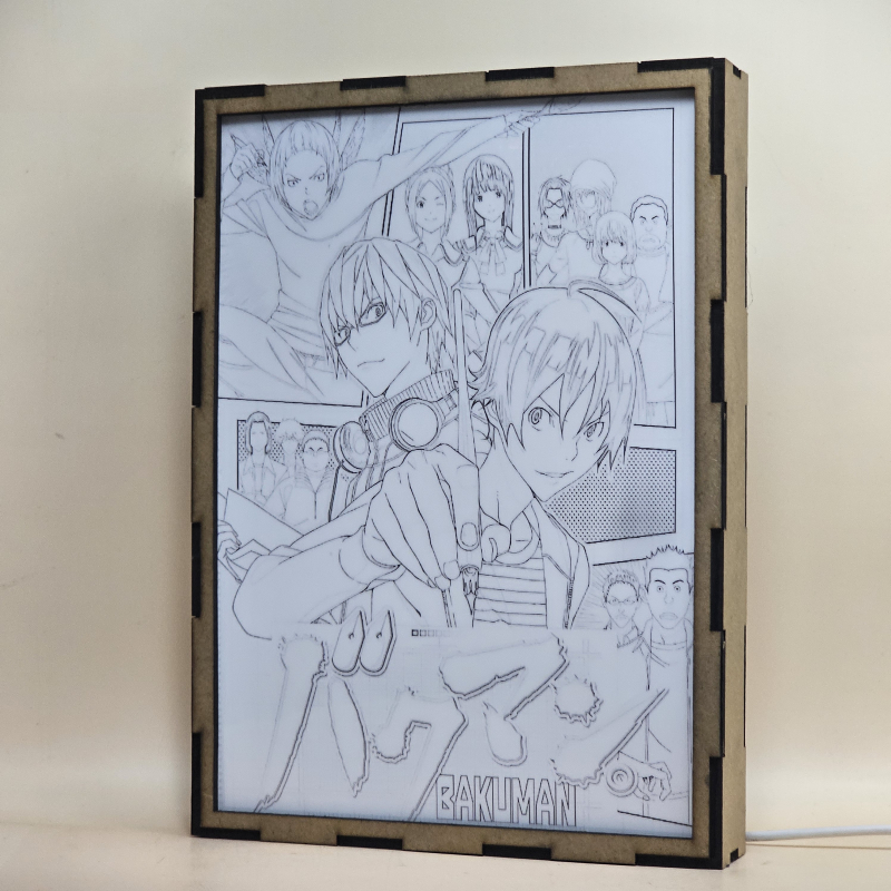 Lámpara LED de Bakuman con Moritaka Mashiro y Akito Takagi en una composición de viñetas - Galeria