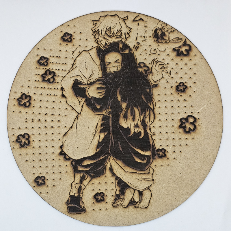 Cuadro decorativo MDF grabado láser estilo anime manga de Zenitsu Agatsuma y Nezuko Kamado