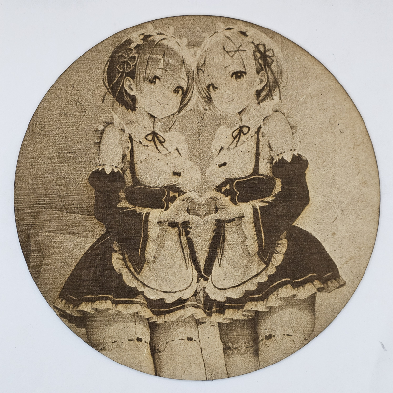 Cuadro decorativo MDF grabado láser estilo anime manga de Rem y Ram