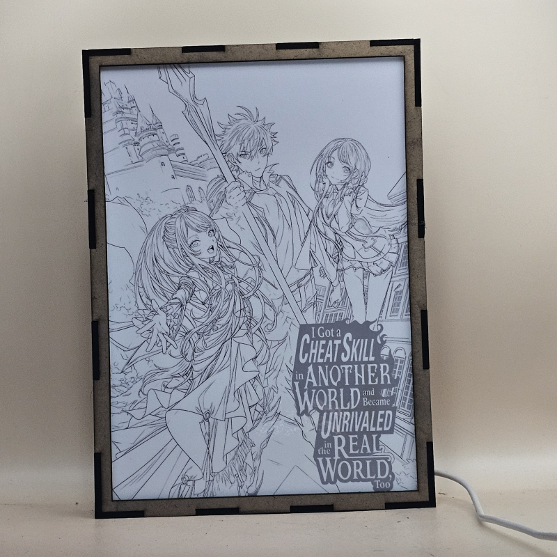 Lámpara ánime/manga  Romaji  con doble imagen del grupo Yuya Tenjo, Lexia von Arcelia y Kaori Hojo, vista apagada, se esconde la imágen de atras.