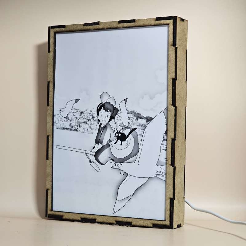 Lámpara ánime  Kiki: Entregas a domicilio  con doble imagen de la pareja Kiki y Jiji, vista apagada, se esconde la imágen de atras.