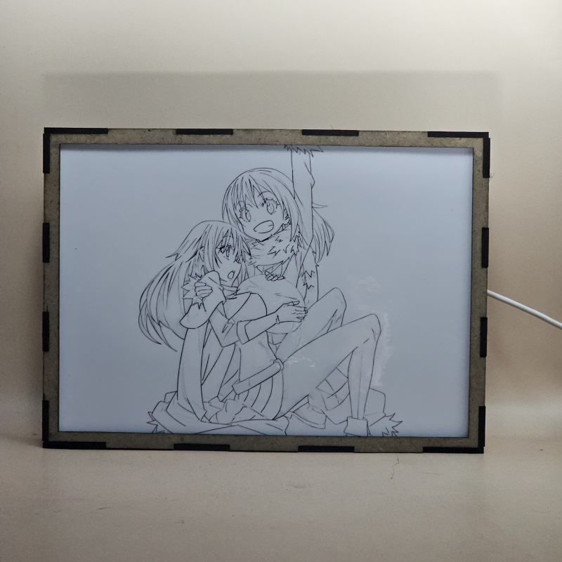 Lámpara ánime/manga  That Time I Got Reincarnated as a Slime  con doble imagen de la pareja Rimuru Tempest y Shizue Izawa (Shizu), vista apagada, se esconde la imágen de atras.